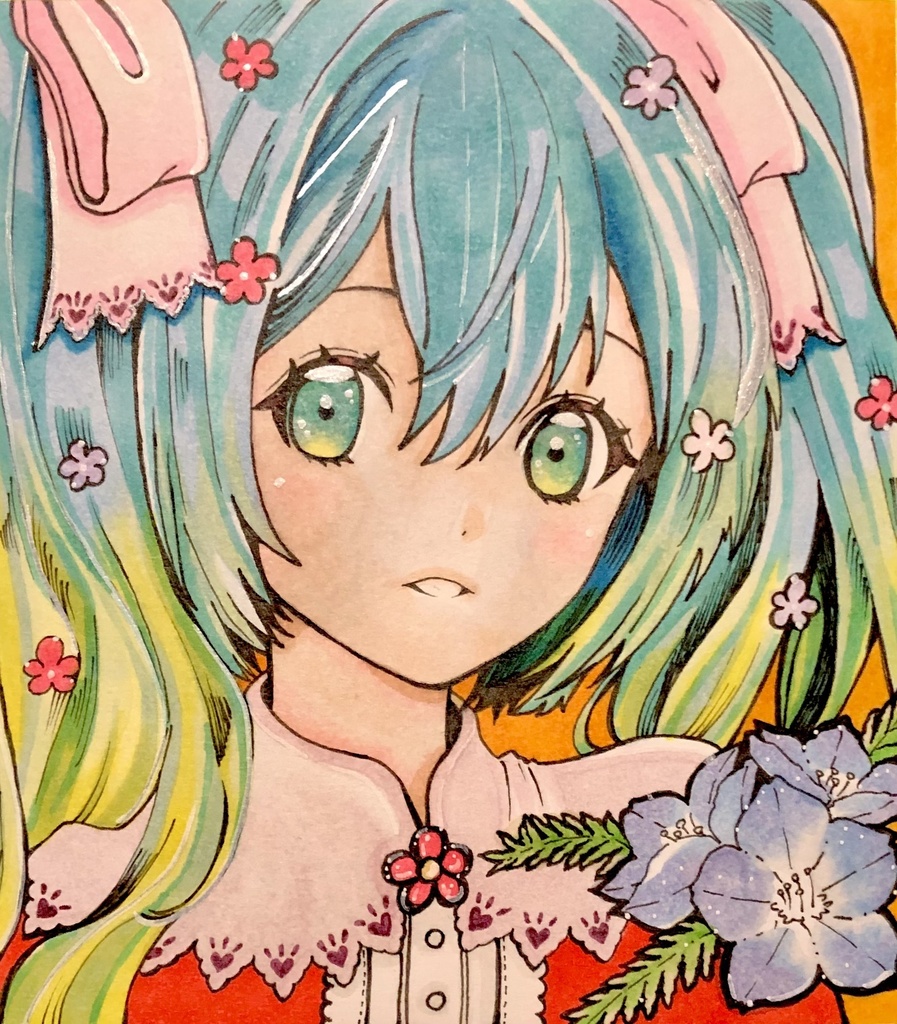 手描き　色紙　初音ミク