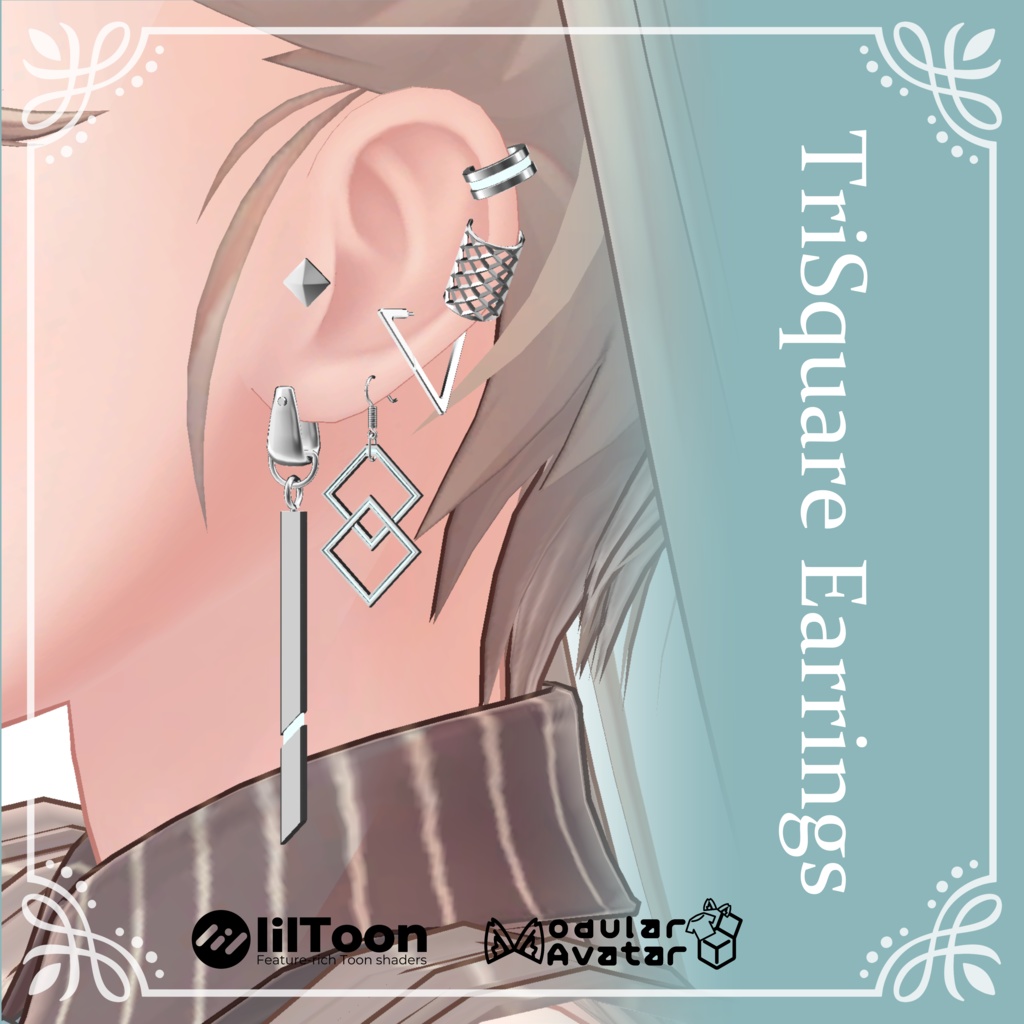 トライスクエアピアス（両耳対応）