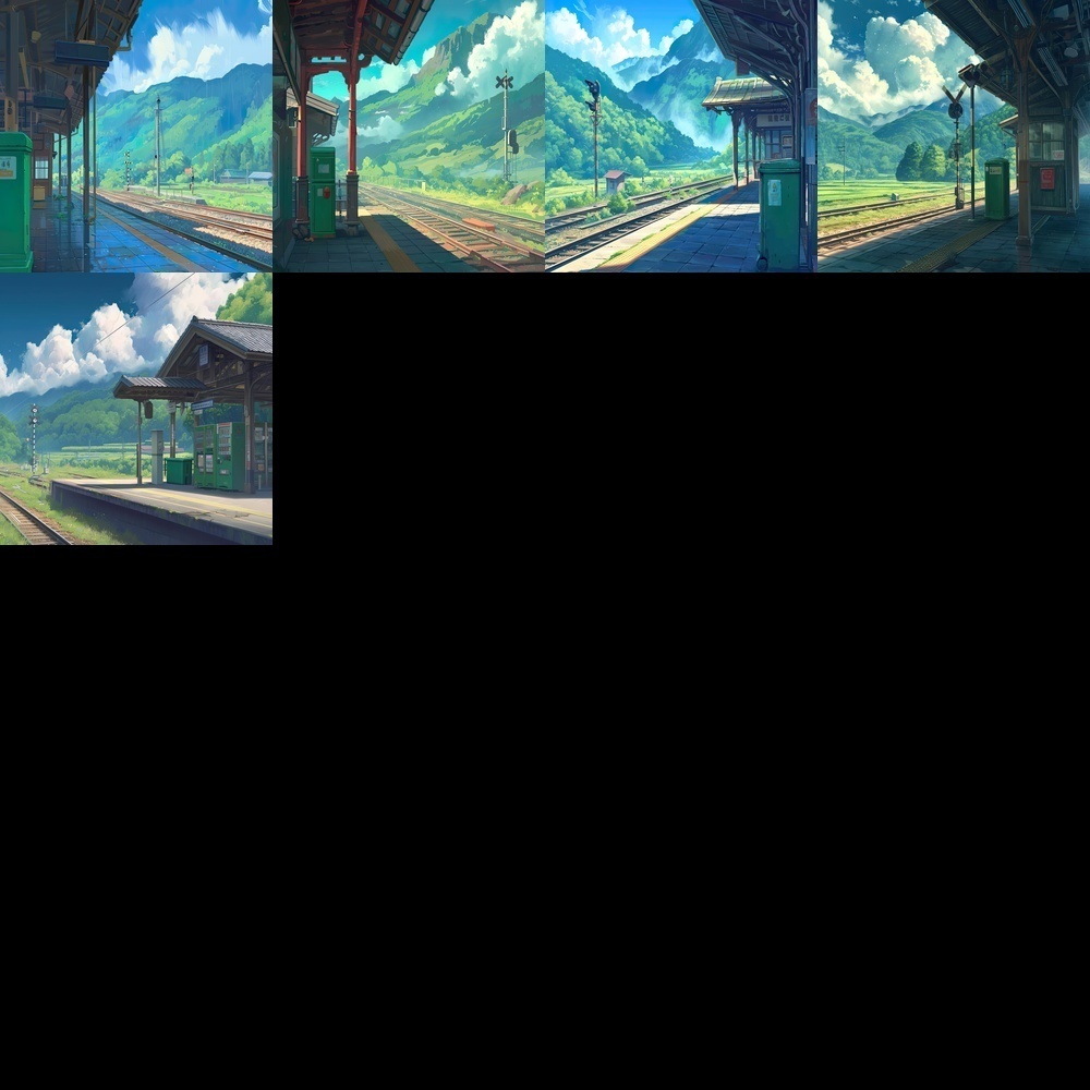 田舎の風景とバス停背景セット