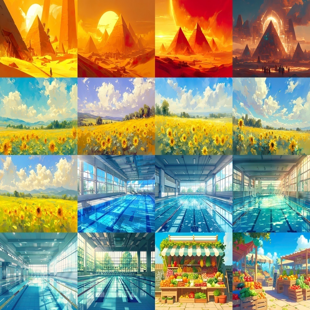 多彩な風景と水彩テクスチャセット