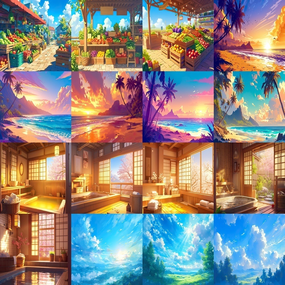 多彩な風景と水彩テクスチャセット