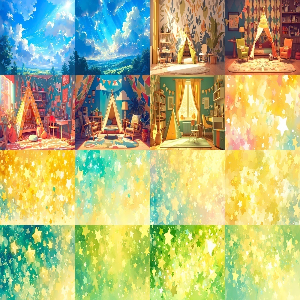 多彩な風景と水彩テクスチャセット