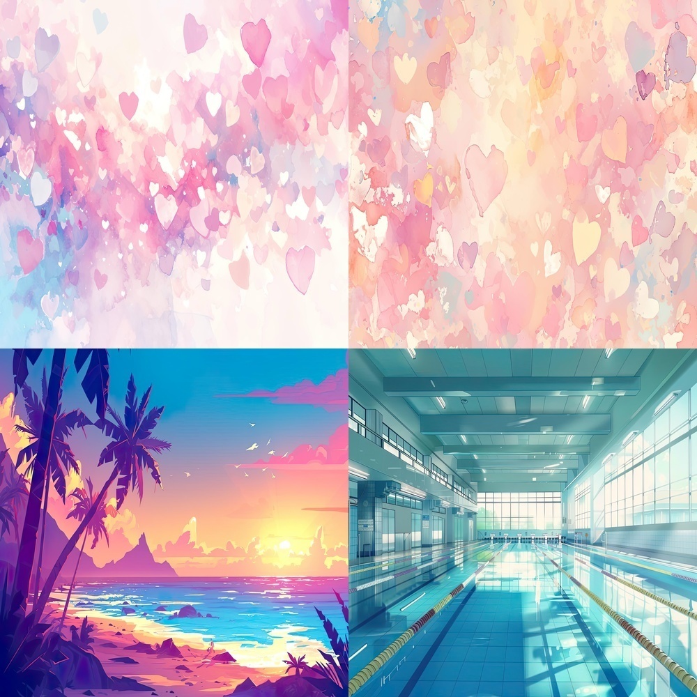 多彩な風景と水彩テクスチャセット