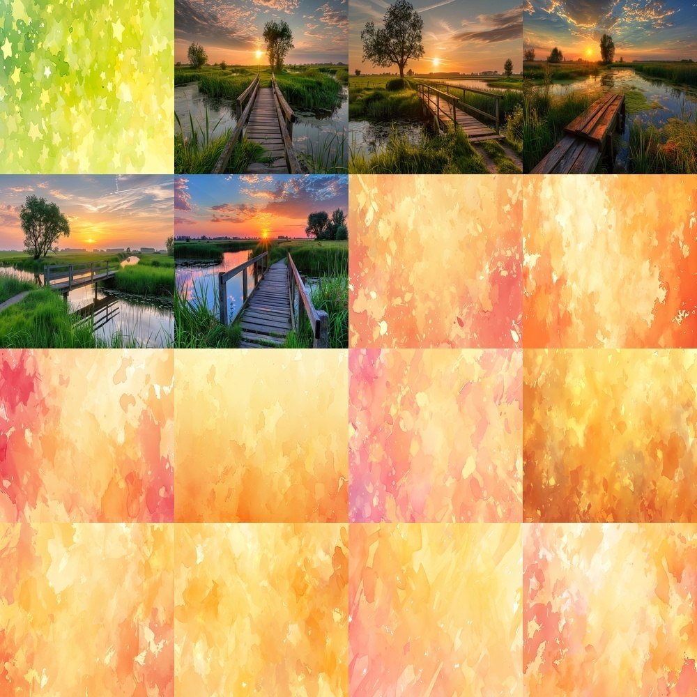 多彩な風景と水彩テクスチャセット