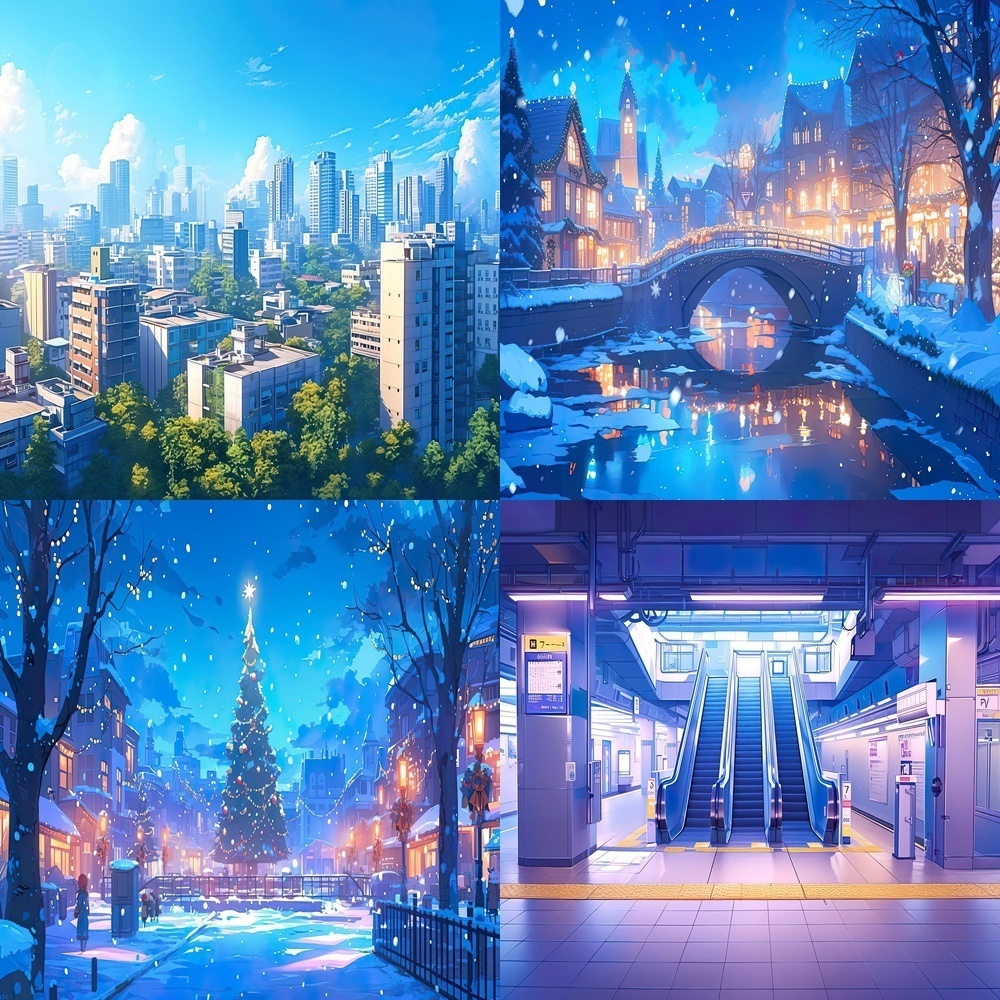 都会の風景と夜景背景パック