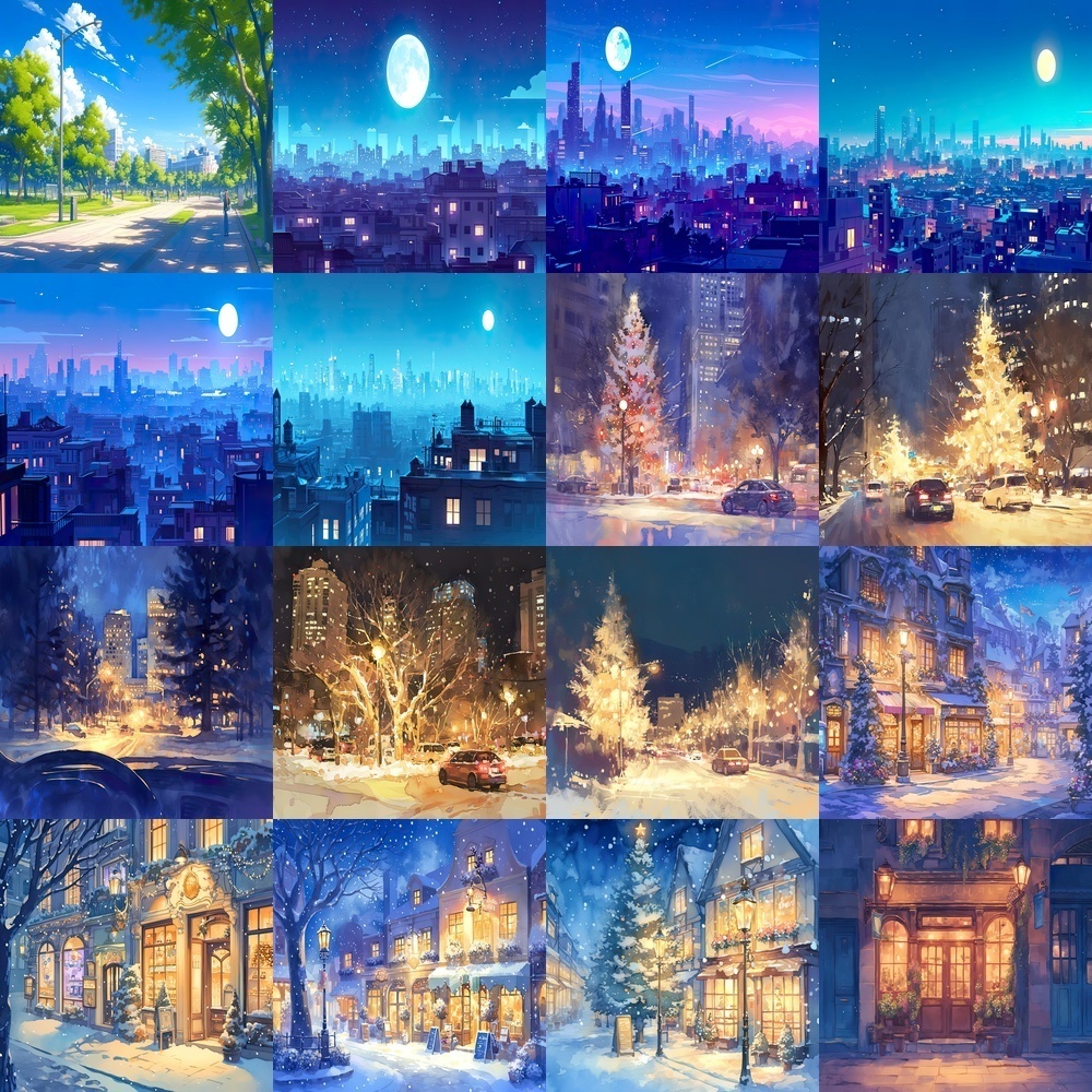 都会の風景と夜景背景パック