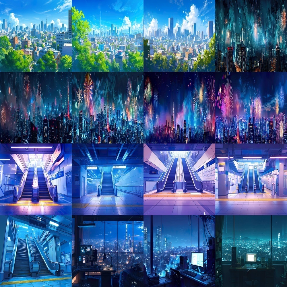 都会の風景と夜景背景パック