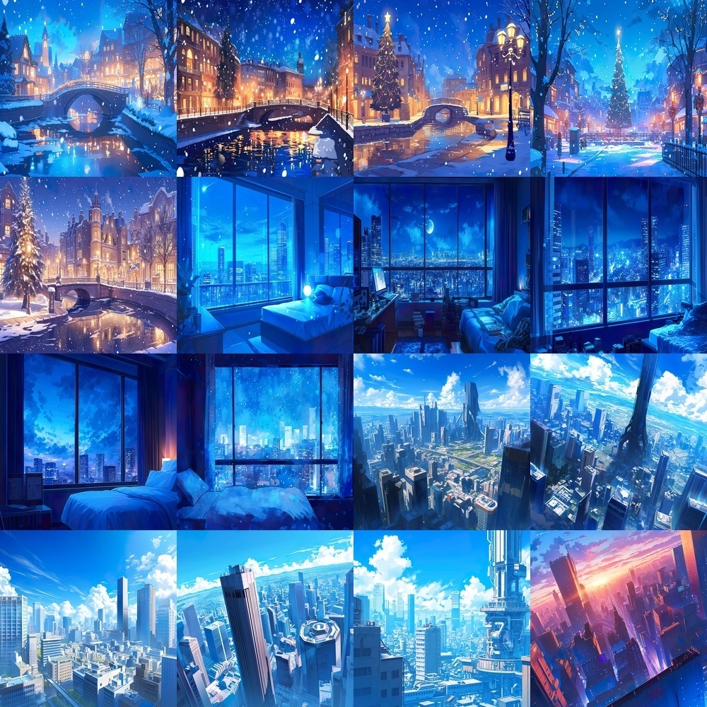 都会の風景と夜景背景パック