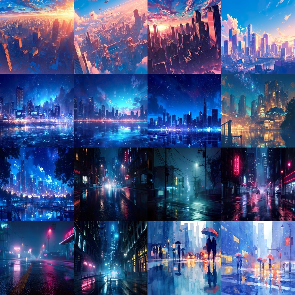 都会の風景と夜景背景パック