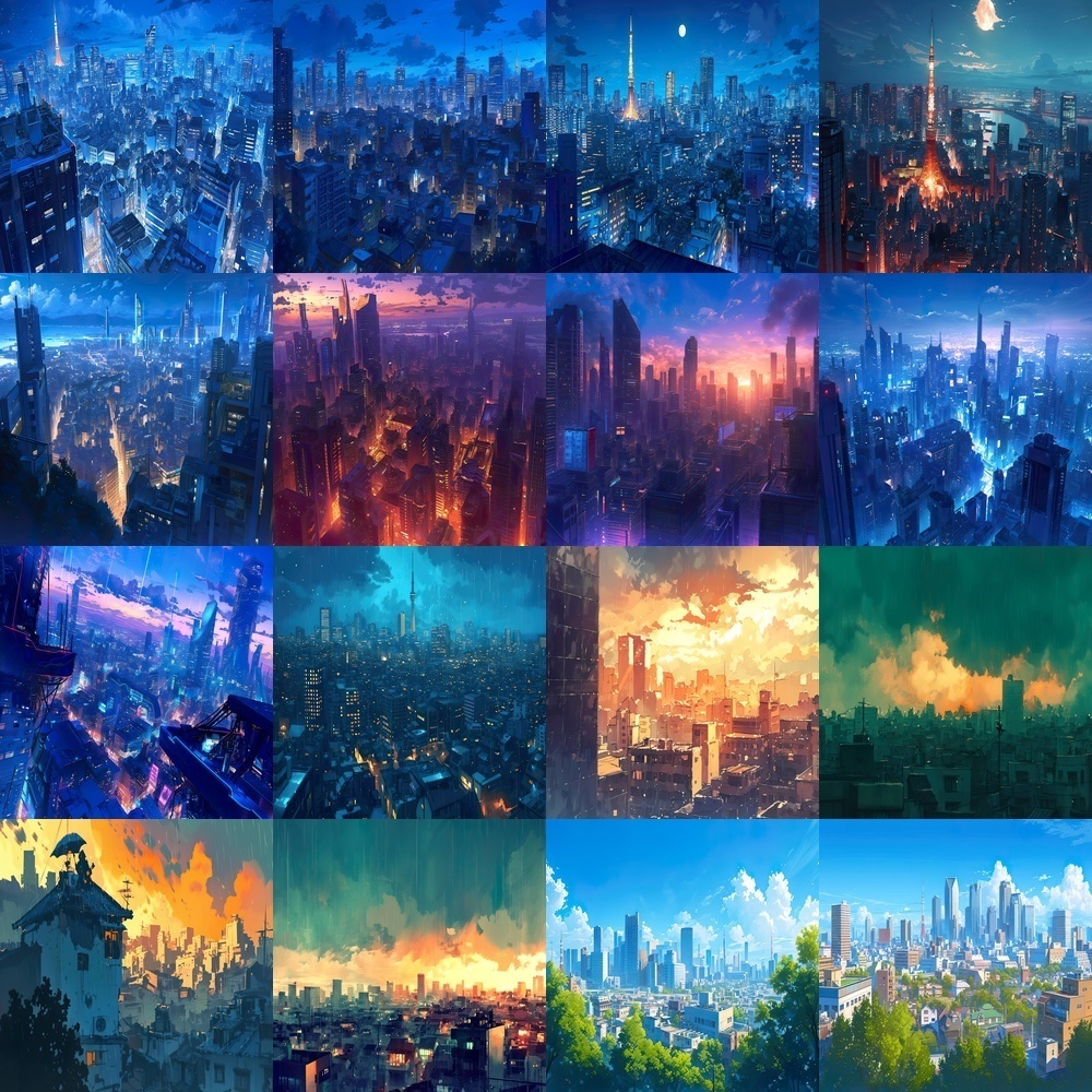 都会の風景と夜景背景パック