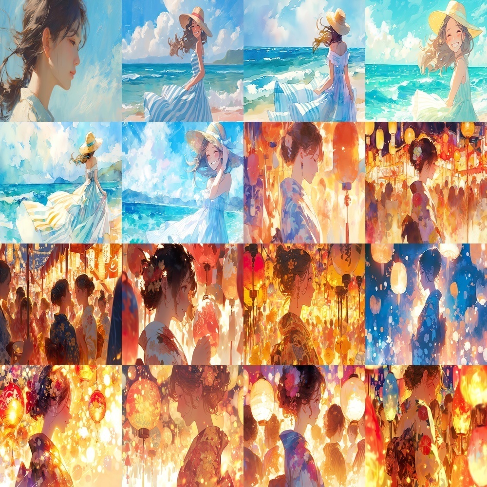 女性ポートレートと多彩なシーン背景パック