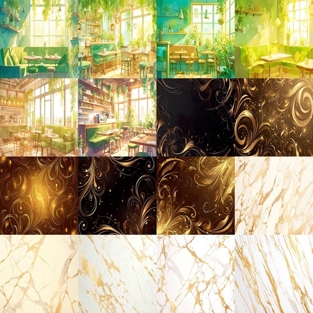 豪華カフェとキラキラ背景パック