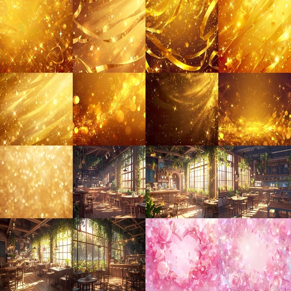 豪華カフェとキラキラ背景パック