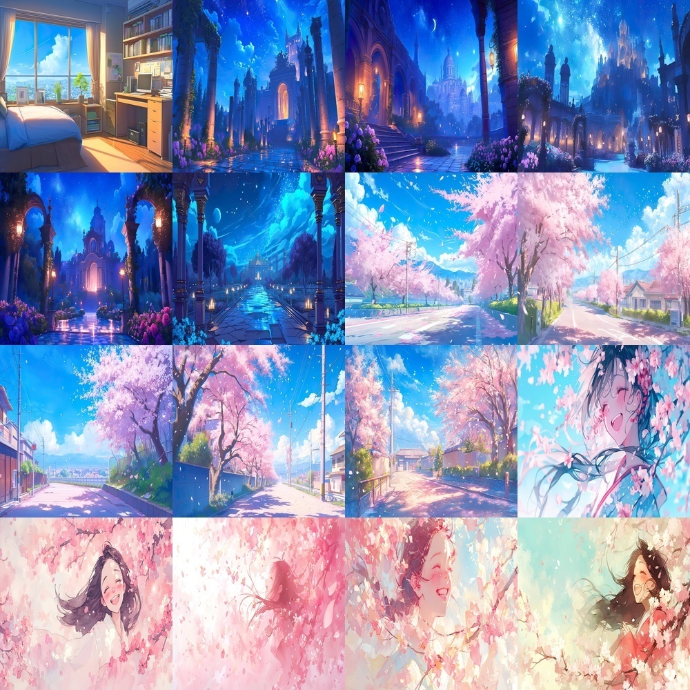 多彩なシーンと季節の幻想背景パック