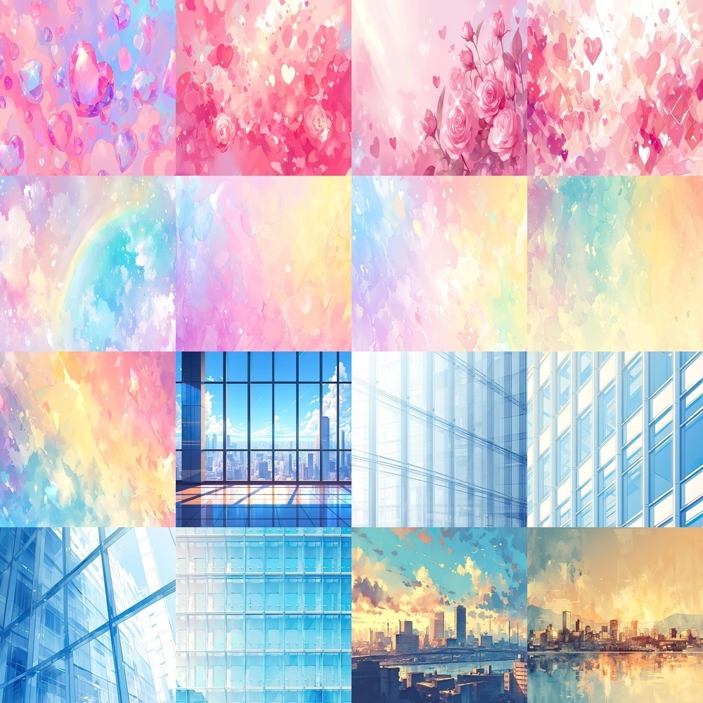 ビル群と多彩な背景パック