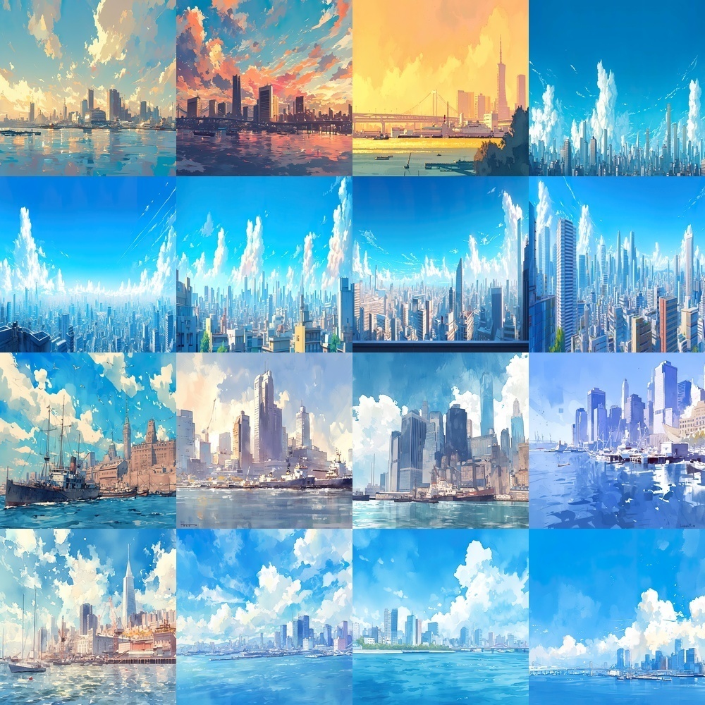 ビル群と多彩な背景パック