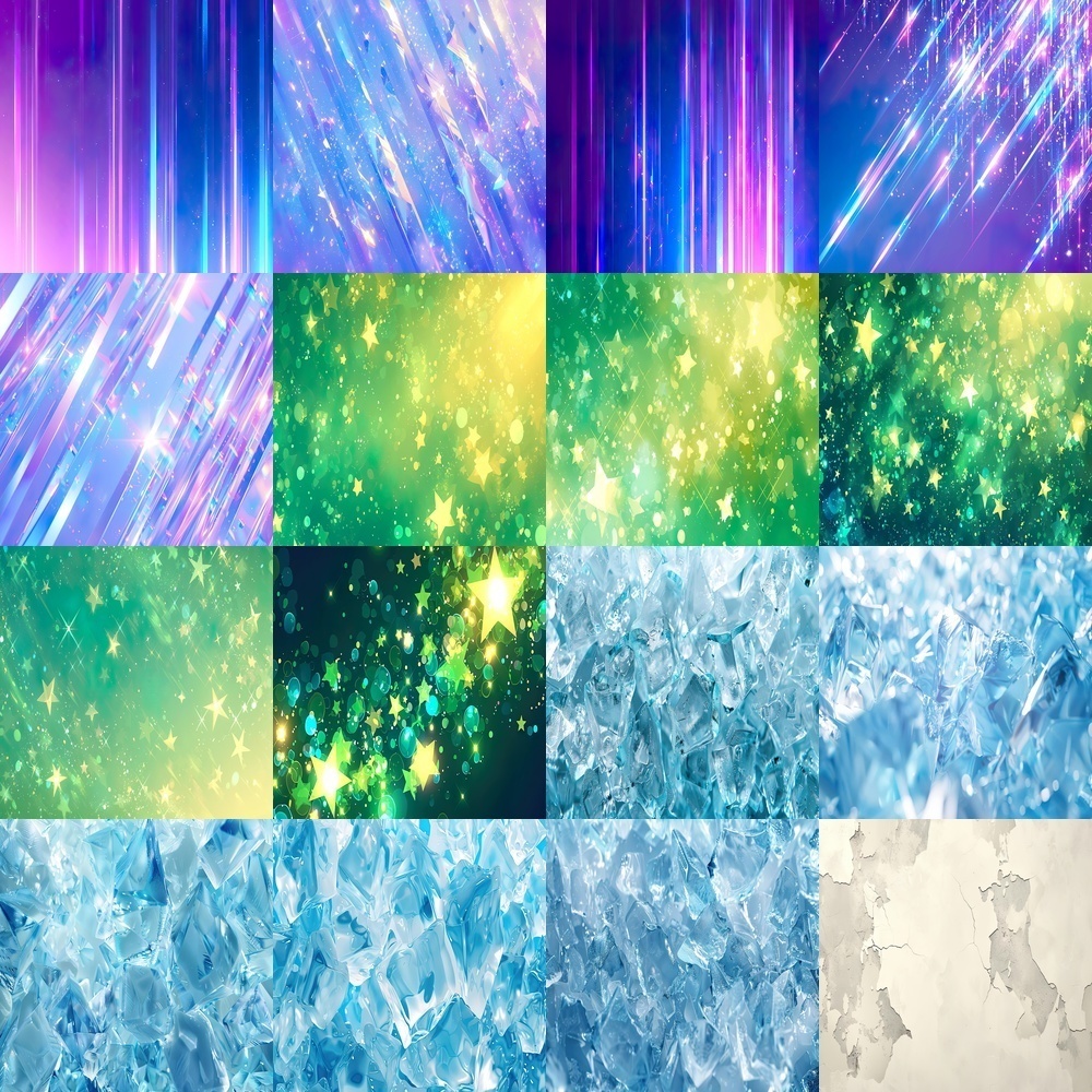 輝くキラキラ背景と豪華素材パック