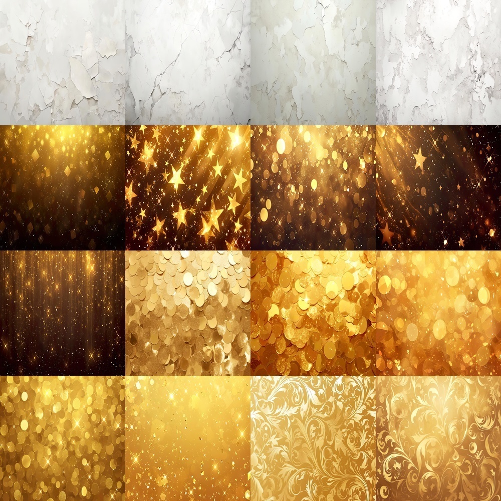 輝くキラキラ背景と豪華素材パック