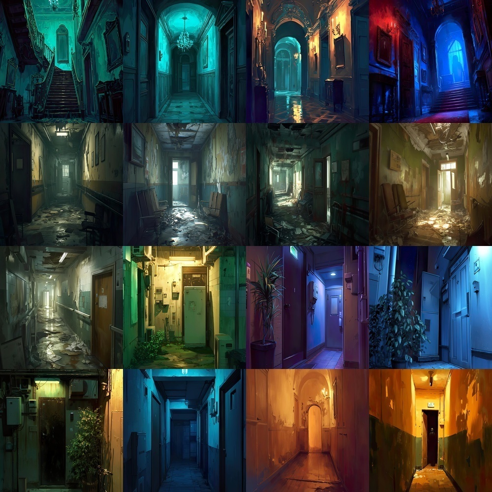 多彩な廊下と風景背景パック