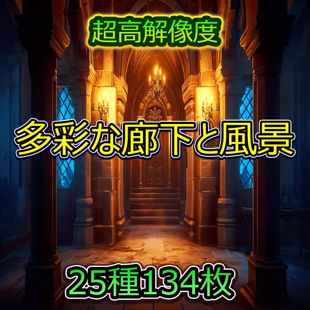 多彩な廊下と風景背景パック