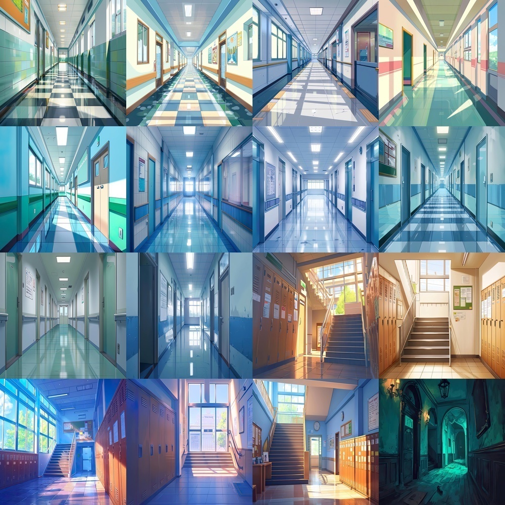 多彩な廊下と風景背景パック