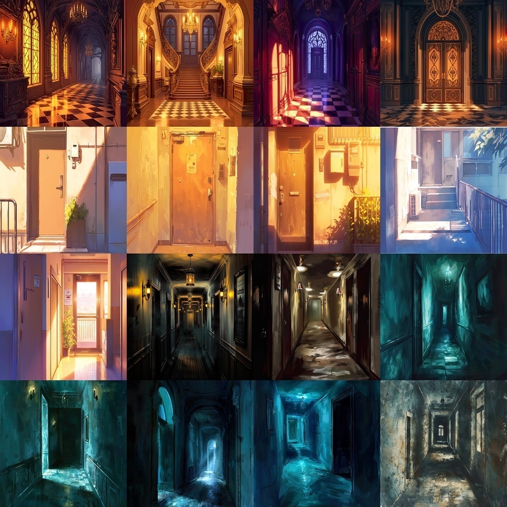 多彩な廊下と風景背景パック