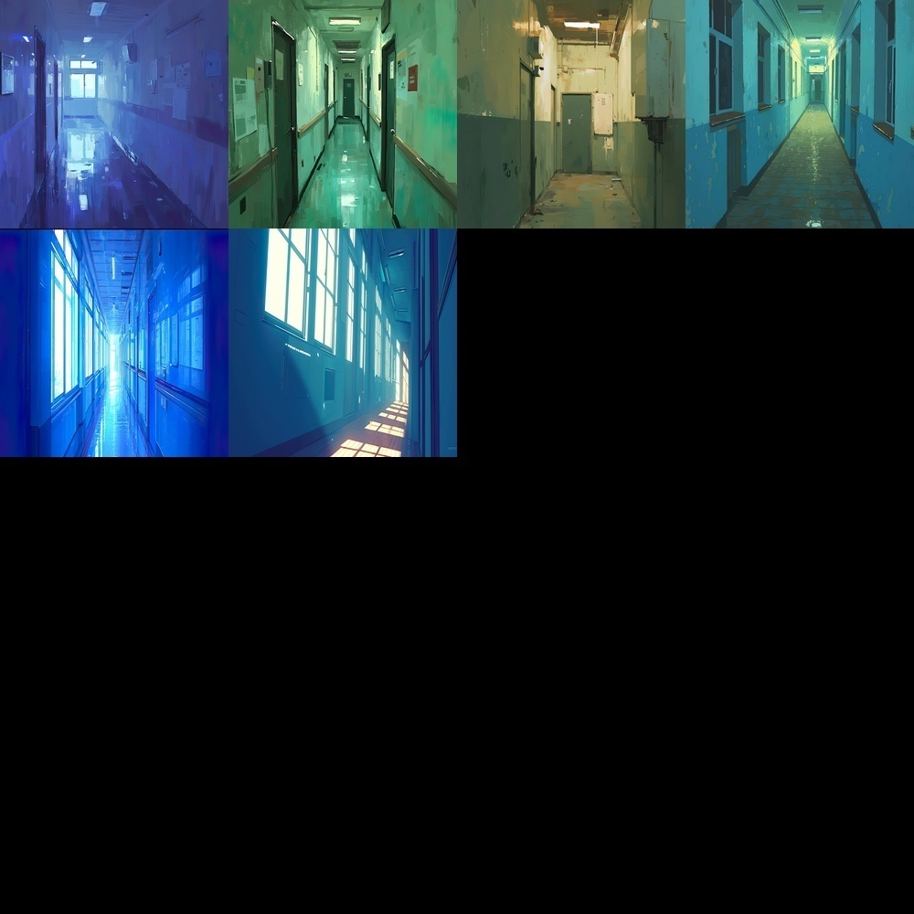 多彩な廊下と風景背景パック