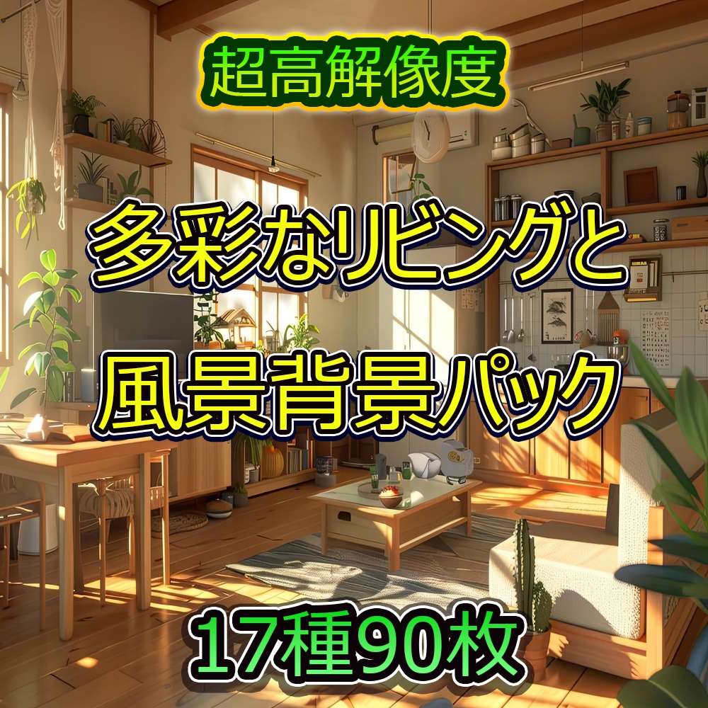 多彩なリビングと風景背景パック