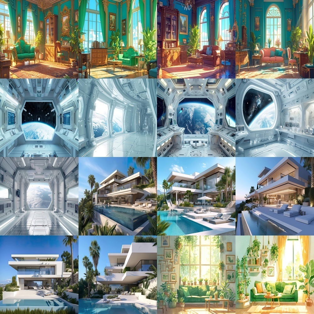 多彩なリビングと風景背景パック