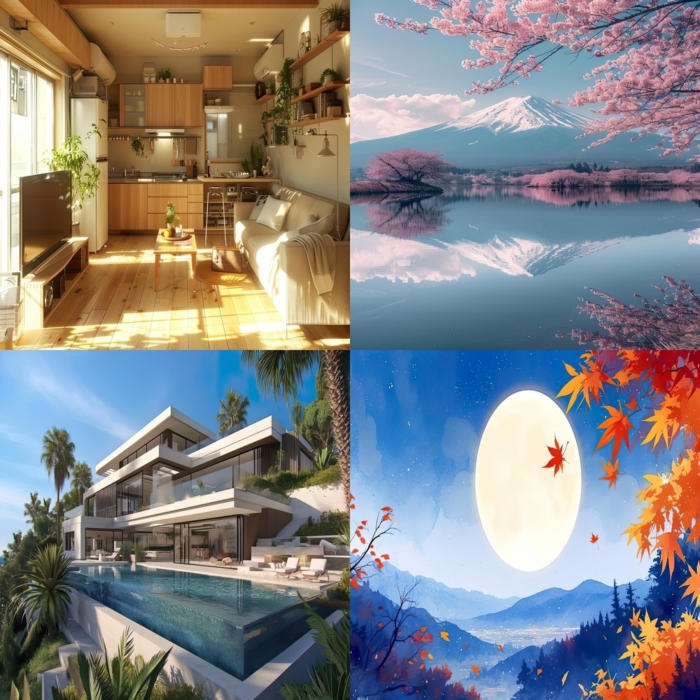 多彩なリビングと風景背景パック