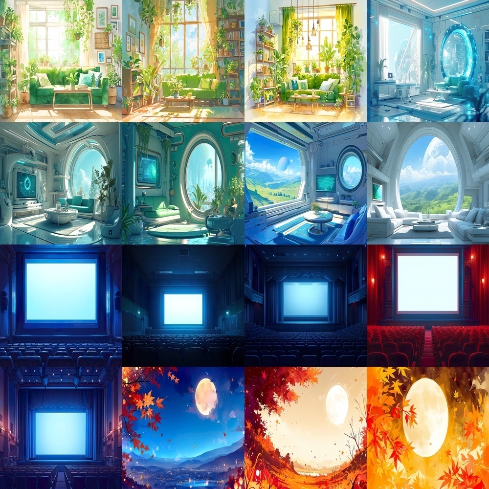 多彩なリビングと風景背景パック