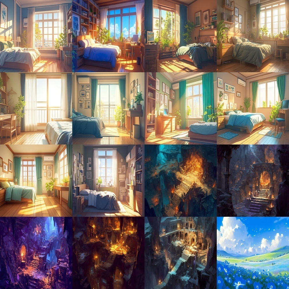 多彩な寝室と洞窟背景パック