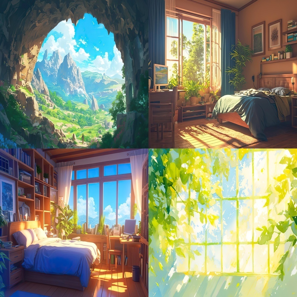 多彩な寝室と洞窟背景パック