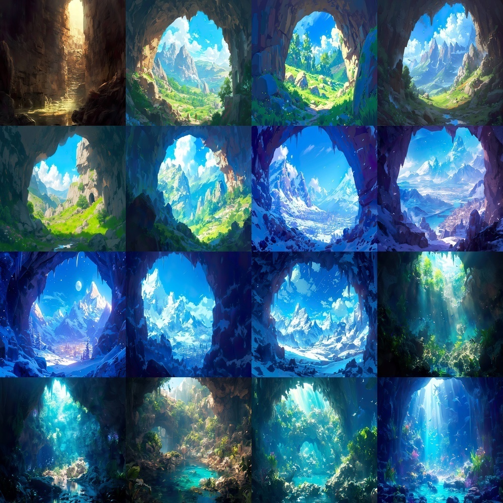 多彩な寝室と洞窟背景パック