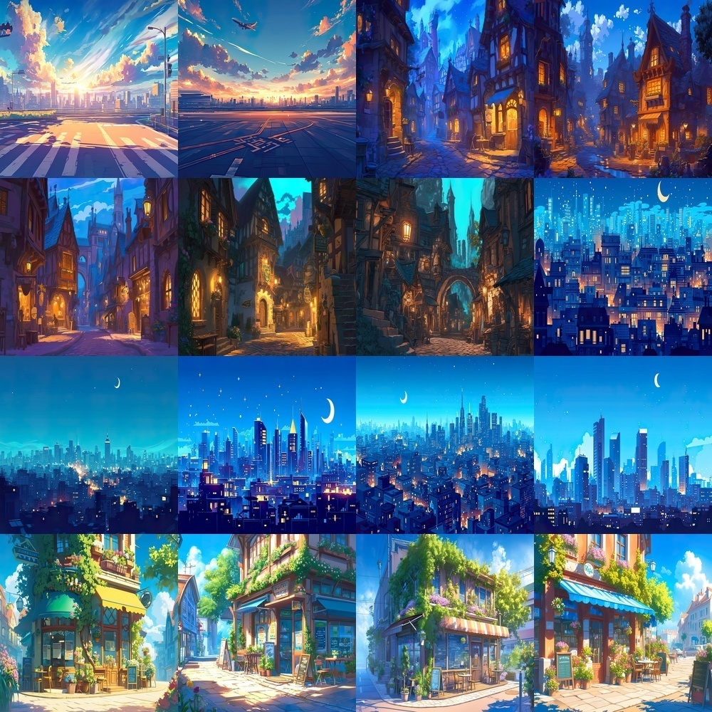 多様な街並みの風景素材パック