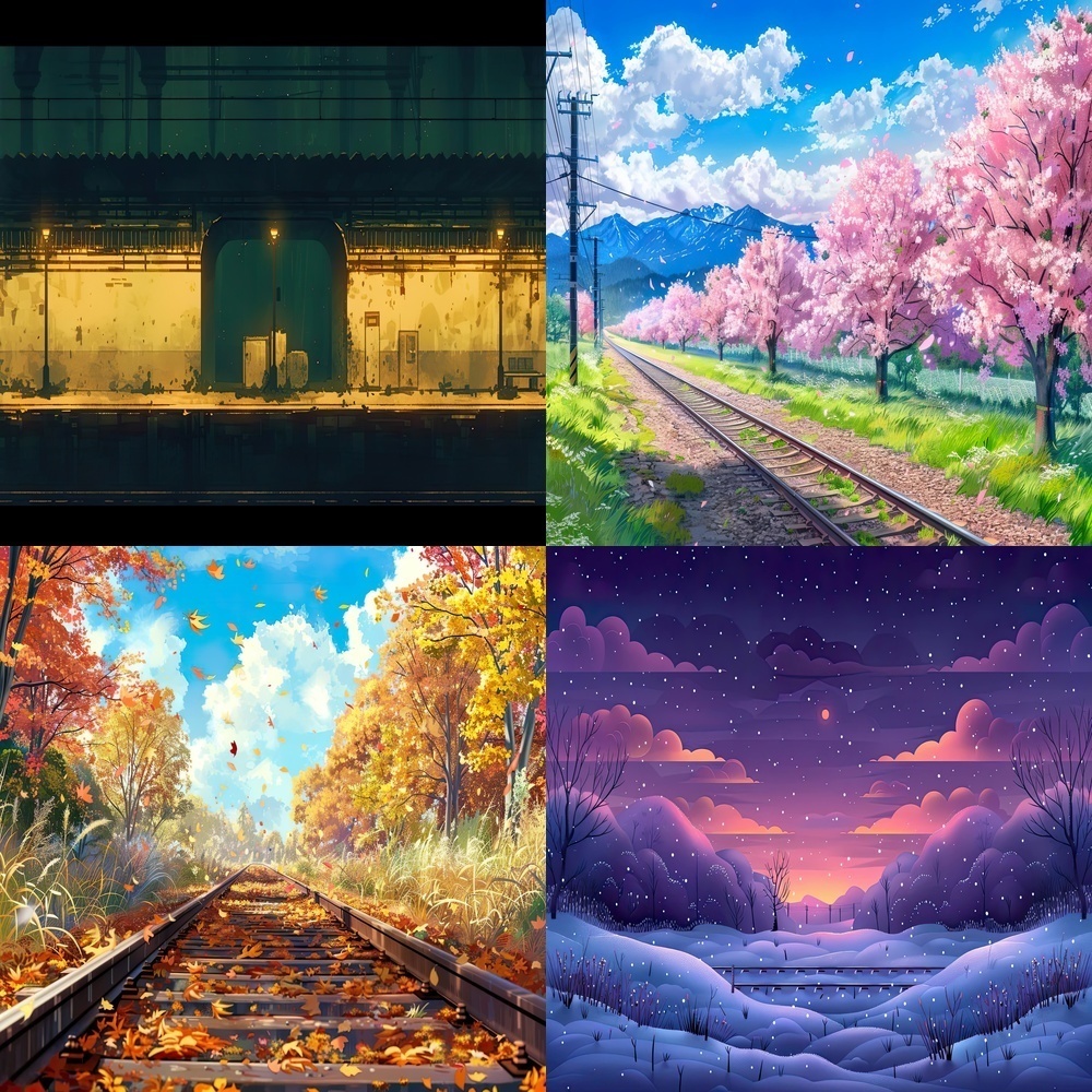 季節の線路風景素材パック