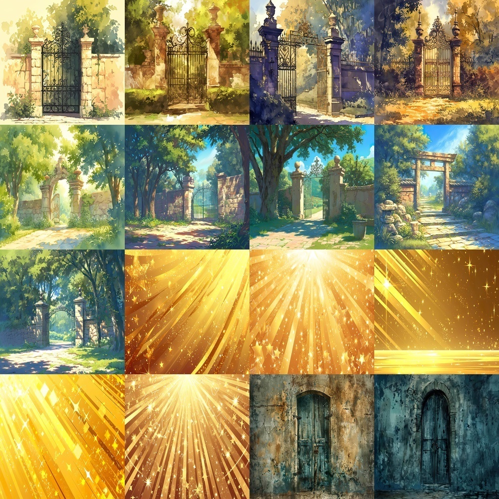 多彩な背景と屋敷風景素材パック