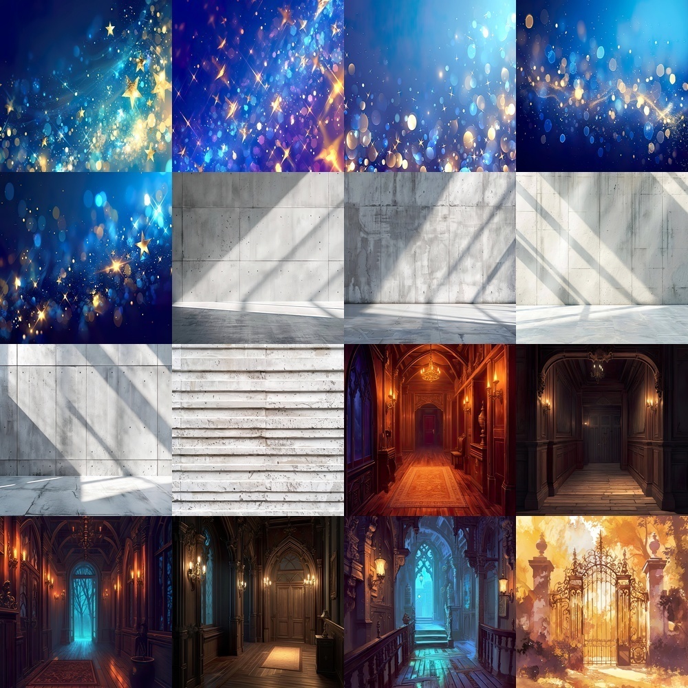 多彩な背景と屋敷風景素材パック