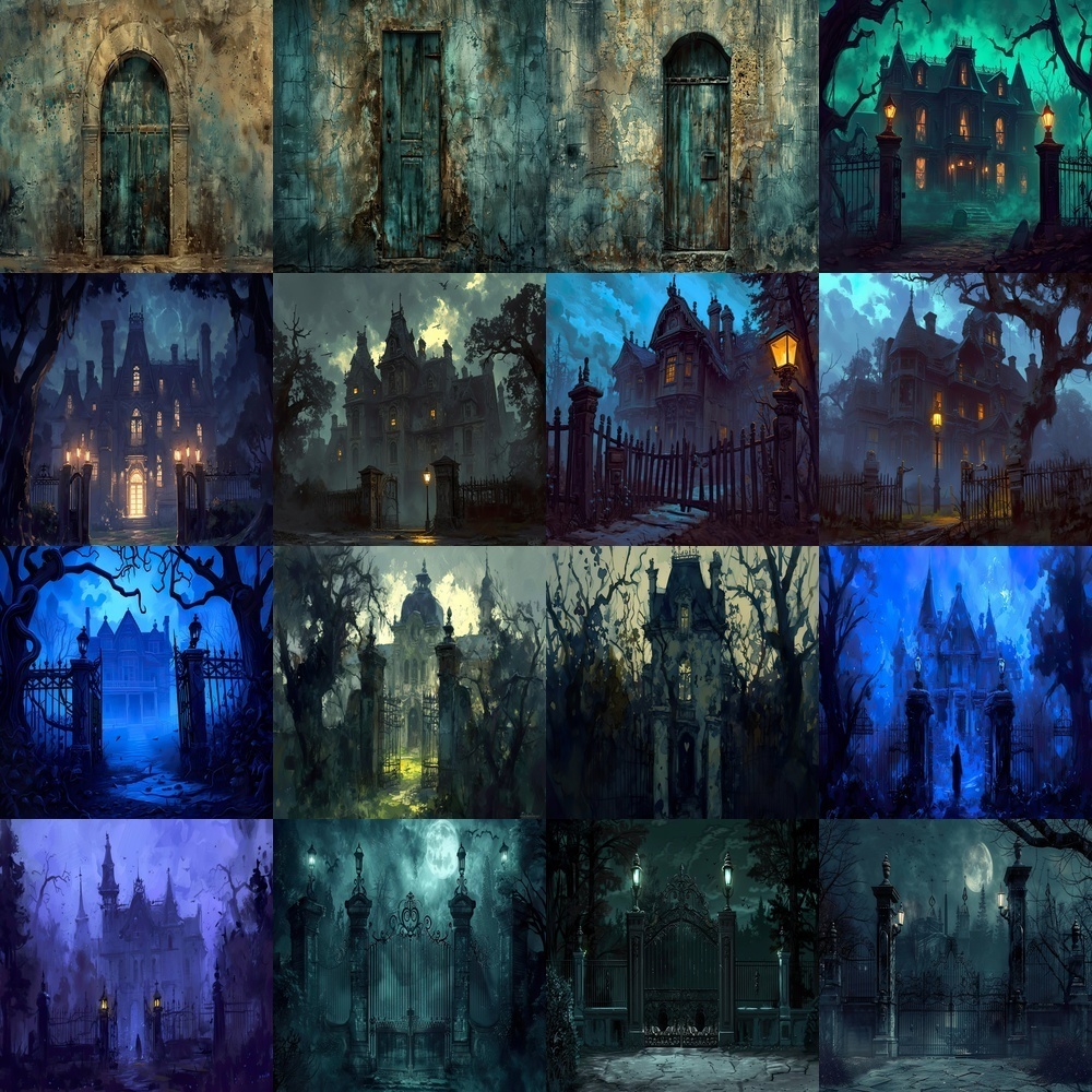 多彩な背景と屋敷風景素材パック