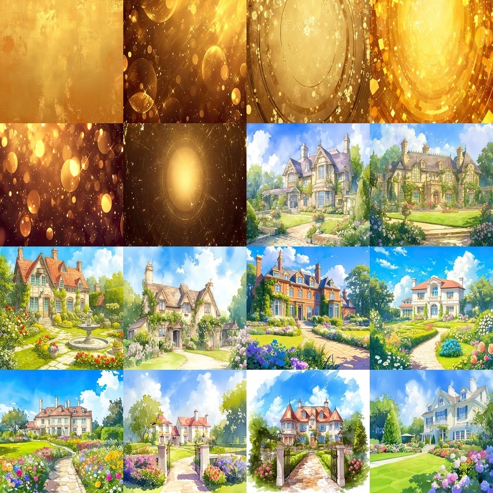多彩な背景と屋敷風景素材パック