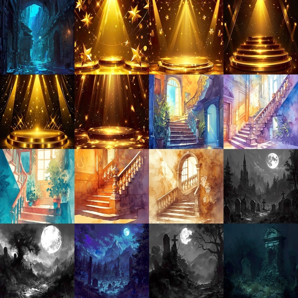 多彩な背景とイラスト素材パック