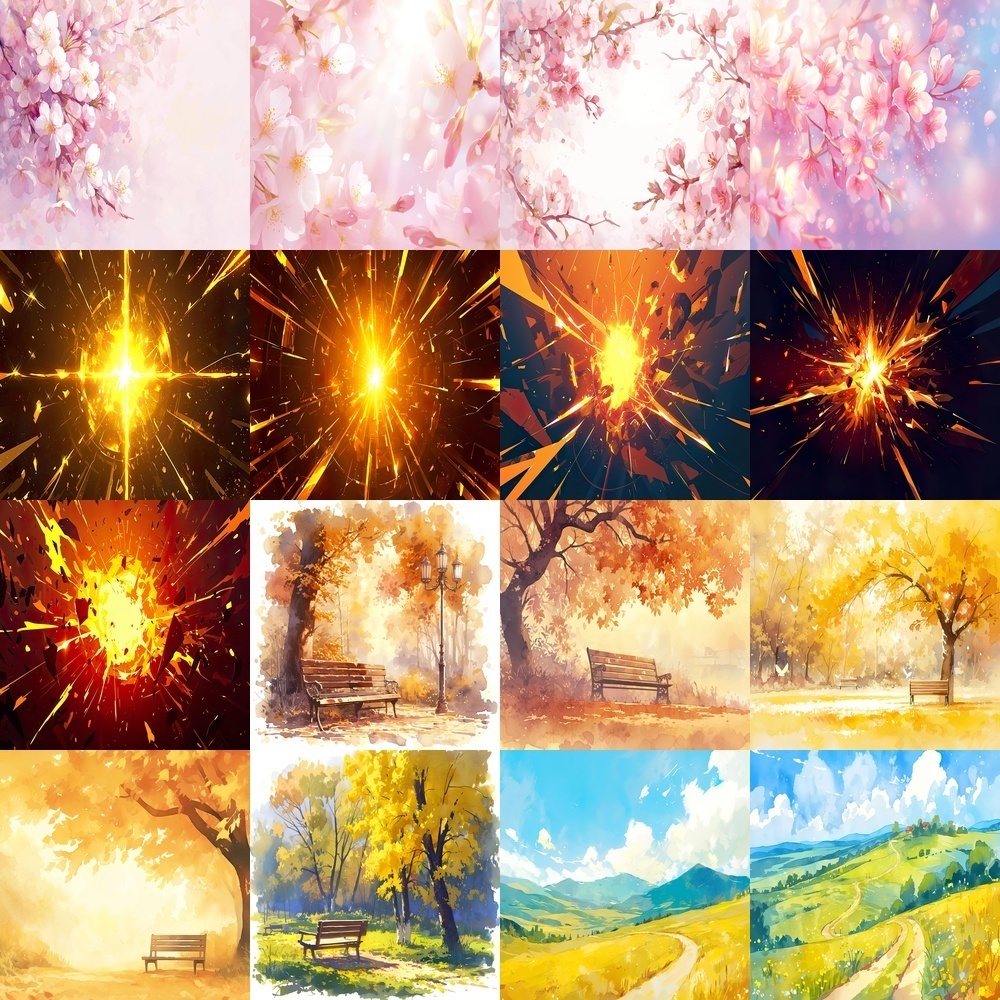 多彩な背景とイラスト素材パック