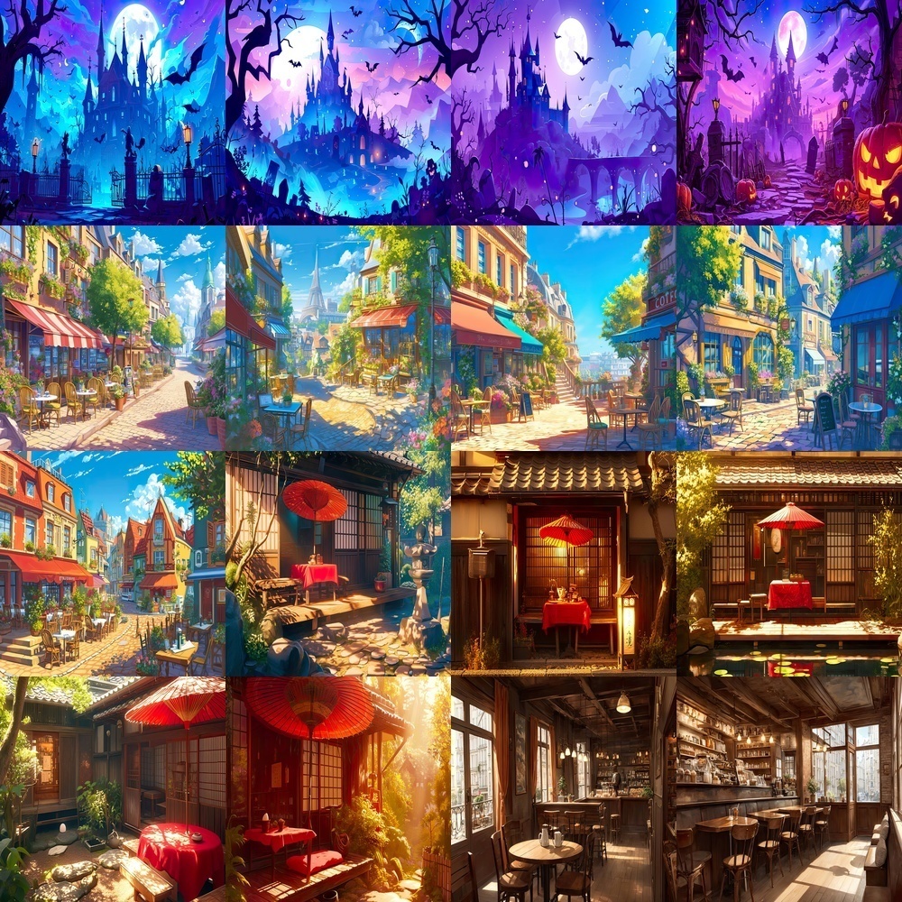 風景とカフェ素材パック