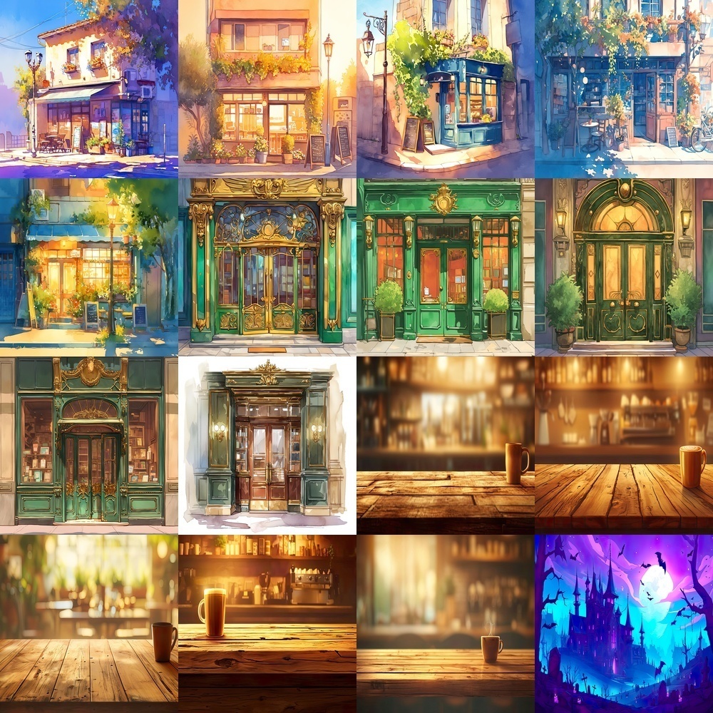 風景とカフェ素材パック