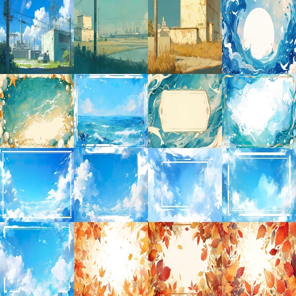 多彩なフレームと自然風景素材パック