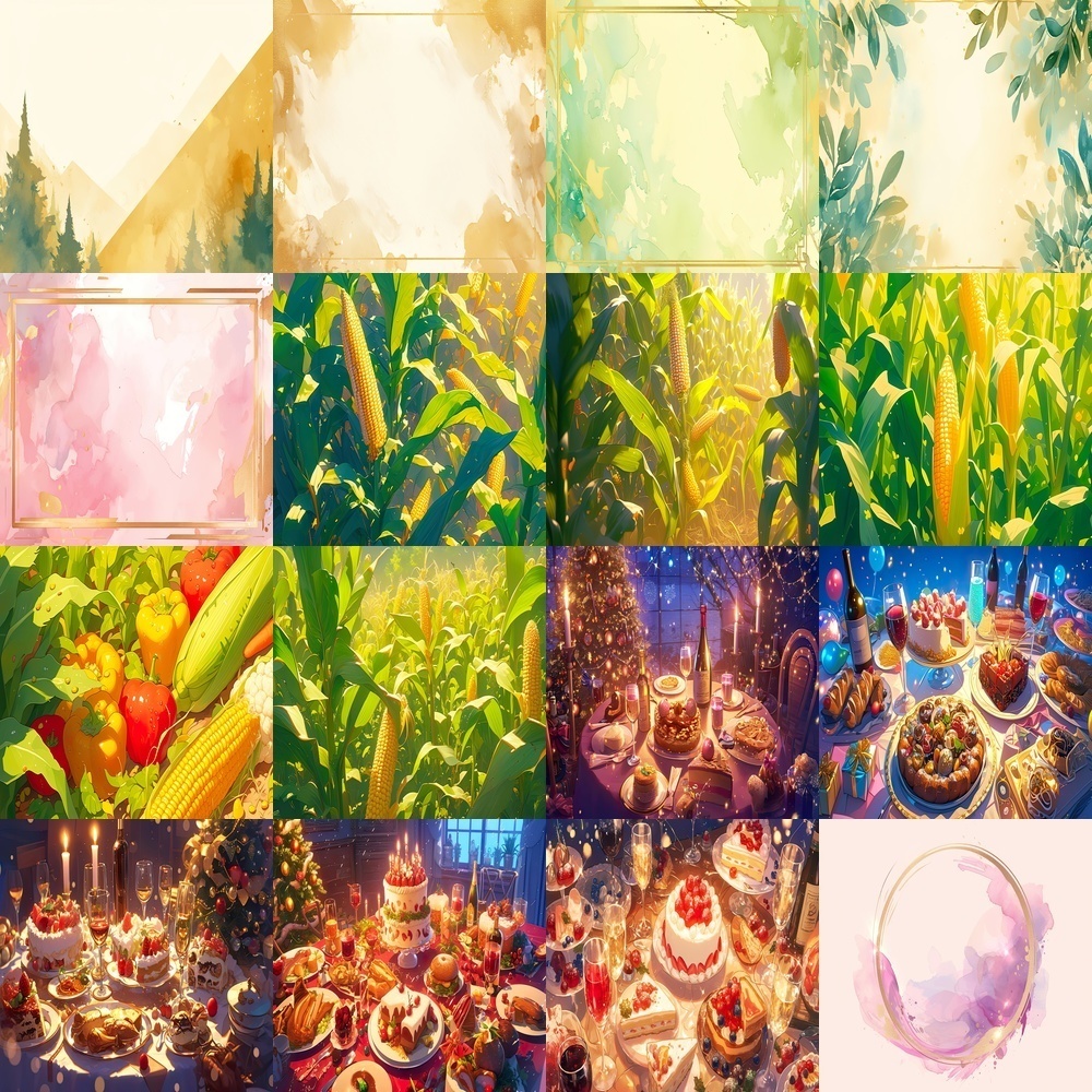 多彩なフレームと自然風景素材パック