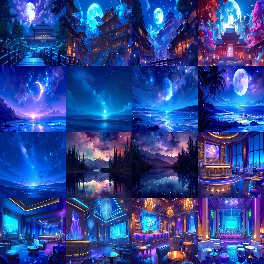 多彩な夜空と風景素材パック