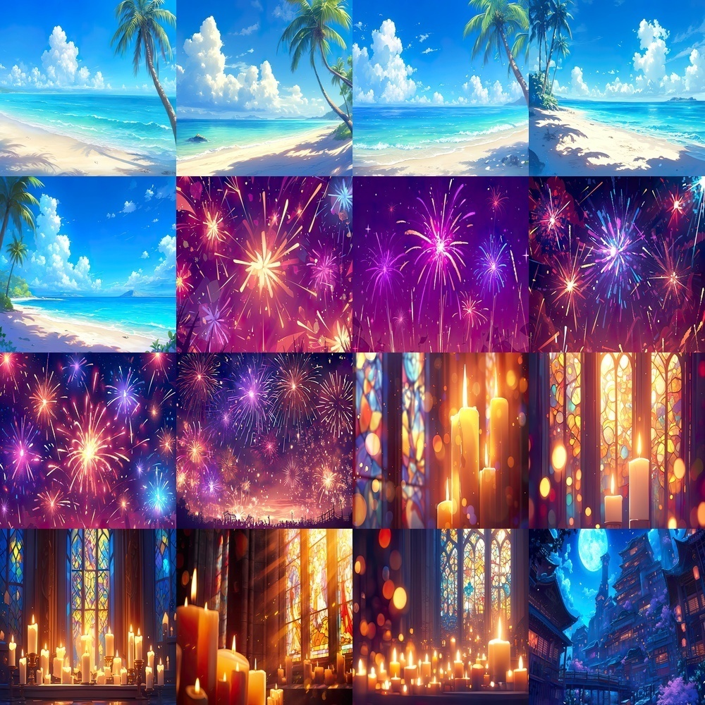 多彩な夜空と風景素材パック