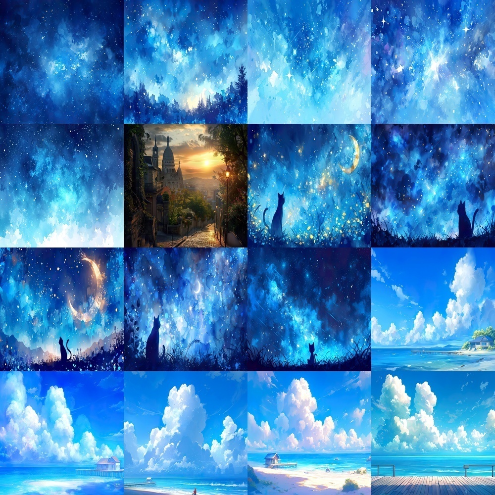 多彩な夜空と風景素材パック