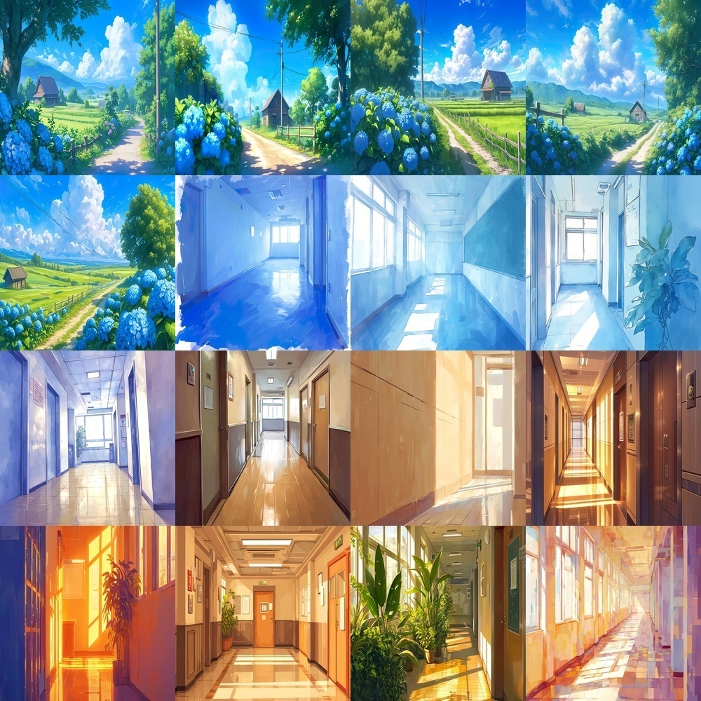 田舎道とオフィスの風景素材パック